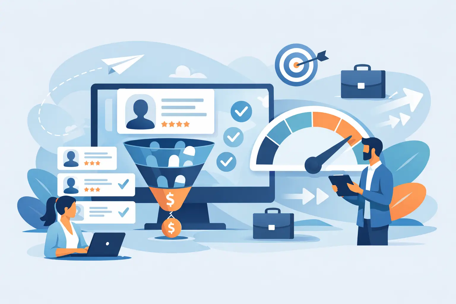 Agent interacting with a caller while lead qualification software identifies intent and routes the prospect in real time