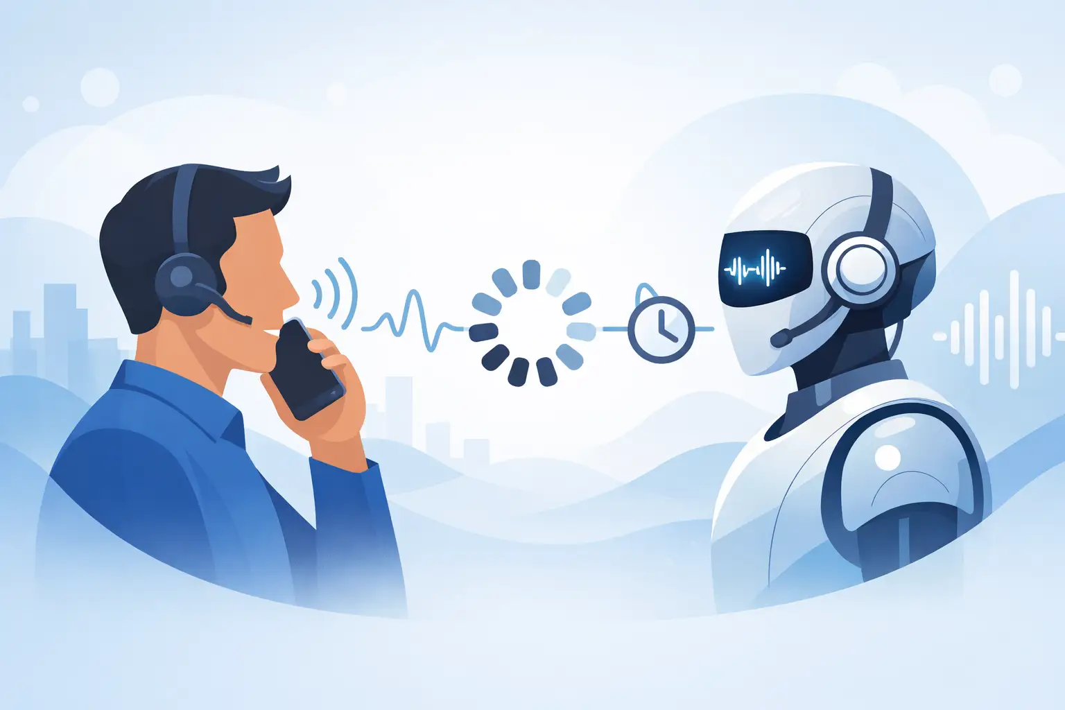 Phone call paused while an AI voice agent remains silent, illustrating latency and delayed responses in voice AI calls.